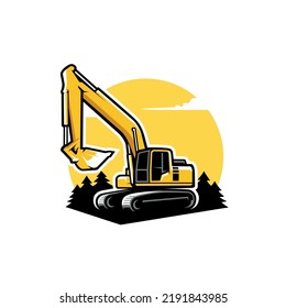 excavator loader - heavy construction machine illustration logo vector