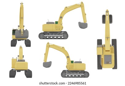 Excavator loader machinery industry illustration set of constructive vehicles and digging machine isolated on background