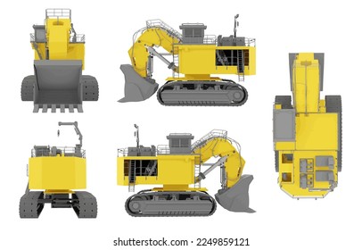 Excavator loader machinery industry illustration set of constructive vehicles and digging machine isolated on background