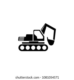 Excavator. Loader Tractor. Crawler Excavator. Crawling Digger. Flat Vector Icon. Simple black symbol on white background