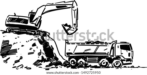 Excavator Loading Dump Truck Coloring Pages