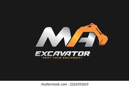 Logo de la excavadora para la empresa de construcción con letra MA inicial.