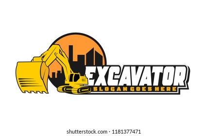 Excavator logo design with circle template vector