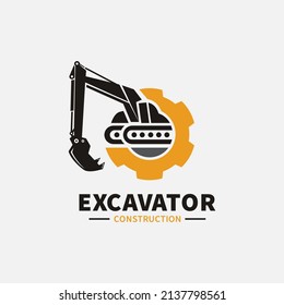 Excavator logo design for construction company, heavy equipment vector illustration