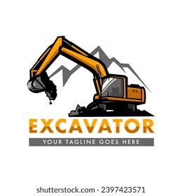 Excavator logo design for construction company, heavy equipment work, transportation vehicle mining