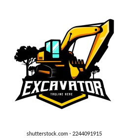 Excavator logo design, heavy equipment work element for construction company