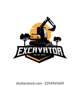 Excavator logo design, heavy equipment work element for construction company or rental