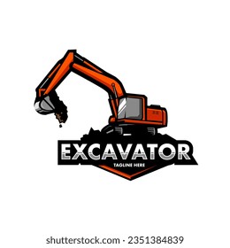 excavator logo design illustration vector. excavators dredging the ground