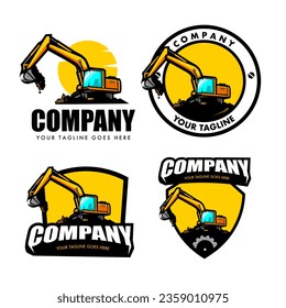 excavator logo design illustration vector. excavators dredging the ground