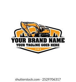 Excavator Logo Design Template. Construction Company Logo Illustration Isolated