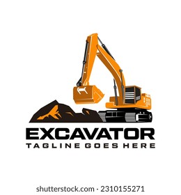 Excavator logo design vector template, backhoe illustration