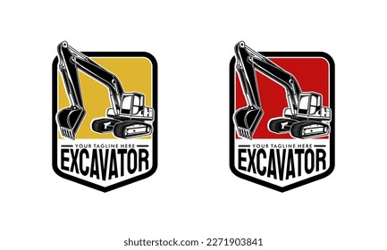Excavator logo designs concept vector illustration, icon for housing development, building repair, construction and procurement of heavy equipment