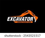 excavator logo emblem design template heavy, transportation vehicle mining equipment for construction, contractor logo vector illustration