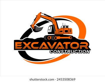 excavator logo emblem design template heavy, transportation vehicle mining equipment for construction, contractor logo vector illustration