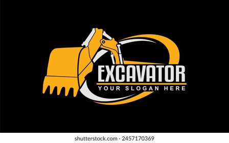 excavator logo emblem design template heavy, transportation vehicle mining equipment for construction, contractor logo vector illustration