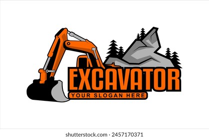 excavator logo emblem design template heavy, transportation vehicle mining equipment for construction, contractor logo vector illustration