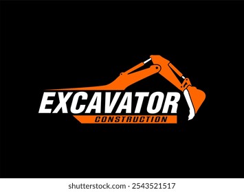 Plantilla de diseño de emblema de logotipo de excavadora pesada, equipo de minería de vehículos de transporte para la construcción, Ilustración vectorial de logotipo de contratista