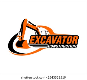 Plantilla de diseño de emblema de logotipo de excavadora pesada, equipo de minería de vehículos de transporte para la construcción, Ilustración vectorial de logotipo de contratista