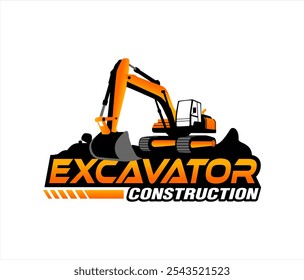 excavator logo emblem design template heavy, transportation vehicle mining equipment for construction, contractor logo vector illustration