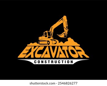 excavator logo emblem design template heavy, transportation vehicle mining equipment for construction, contractor logo vector illustration