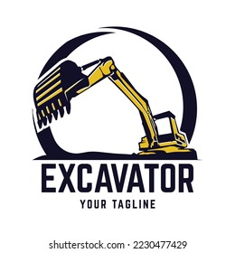 Excavator logo emblems design, building machine, constructing equipment logo template