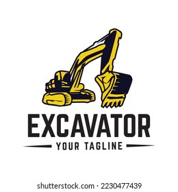 Diseño de emblemas del logotipo del excavador, máquina de construcción, plantilla del logotipo del equipo de construcción