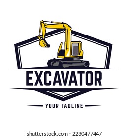 Excavator logo emblems design, building machine, constructing equipment logo template