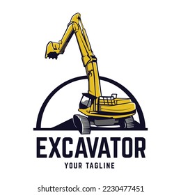 Excavator logo emblems design, building machine, constructing equipment logo template