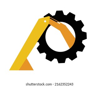 excavator logo icon with gear for property and mining business