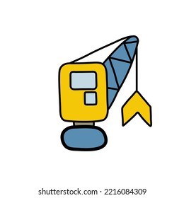 Excavator logo icon sign Drawing digger hydraulic excavator with dipper Heavy automobile emblem Doodle cartoon design Children's style Fashion print for clothes greeting invitation card cover flyer ad