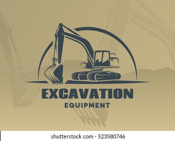 Excavator logo on brown background.