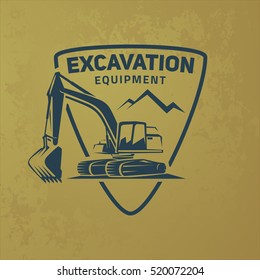 Excavator logo on grunge background.