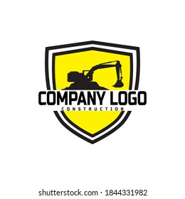 excavator logo with silhouette and shield for contractor company
