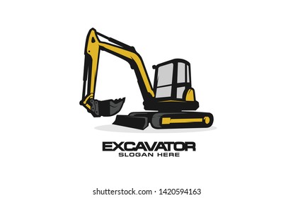 Excavator logo template. Heavy equipment logo vector for construction company. Creative excavator illustration for logo template.