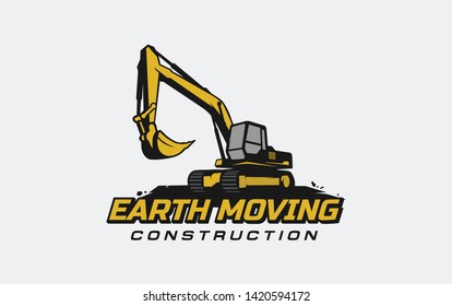 Excavator logo template. Heavy equipment logo vector for construction company. Creative excavator illustration for logo template.