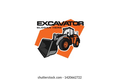 Excavator logo template. Heavy equipment logo vector for construction company. Creative excavator illustration for logo template.