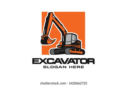 Excavator logo template. Heavy equipment logo vector for construction company. Creative excavator illustration for logo template.