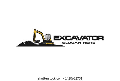 Excavator logo template. Heavy equipment logo vector for construction company. Creative excavator illustration for logo template.