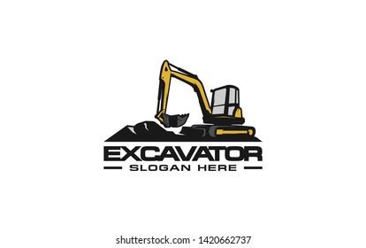 Excavator logo template. Heavy equipment logo vector for construction company. Creative excavator illustration for logo template.