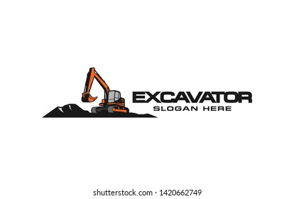 Excavator logo template. Heavy equipment logo vector for construction company. Creative excavator illustration for logo template.