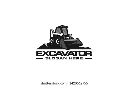 Excavator logo template. Heavy equipment logo vector for construction company. Creative excavator illustration for logo template.