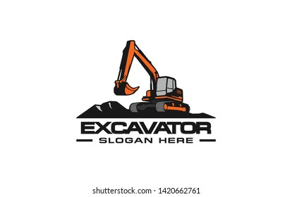 Excavator logo template. Heavy equipment logo vector for construction company. Creative excavator illustration for logo template.