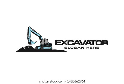 Excavator logo template. Heavy equipment logo vector for construction company. Creative excavator illustration for logo template.