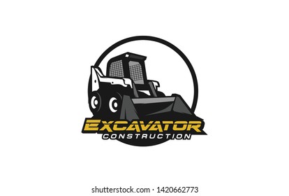 Excavator logo template. Heavy equipment logo vector for construction company. Creative excavator illustration for logo template.