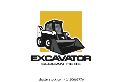 Excavator logo template. Heavy equipment logo vector for construction company. Creative excavator illustration for logo template.