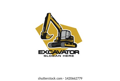 Excavator logo template. Heavy equipment logo vector for construction company. Creative excavator illustration for logo template.