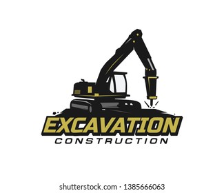 Excavator logo template vector. Heavy equipment logo vector for construction company. Creative excavator illustration for logo template.