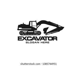 Excavator logo template vector. Heavy equipment logo vector for construction company. Creative excavator illustration for logo template.