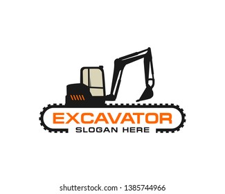 Excavator logo template vector. Heavy equipment logo vector for construction company. Creative excavator illustration for logo template.