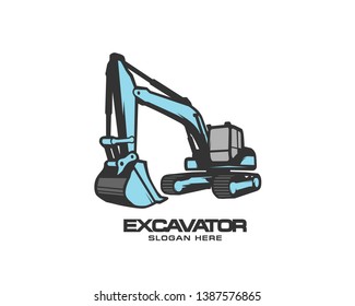 Excavator logo template vector. Heavy equipment logo vector for construction company. Creative excavator illustration for logo template.